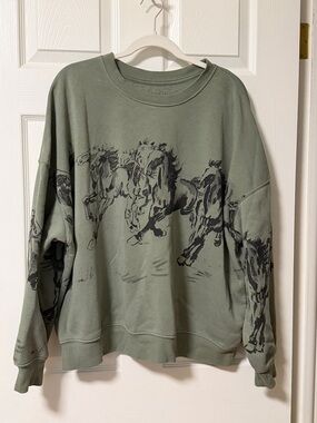 Womens Zoe + Liv Horses Sweatshirt sz XXL green